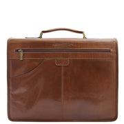 Mens Italian Chestnut Leather Briefcase Expandable Office Bag Laptop Case - Thomas 1