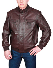 Mens Bomber Soft Leather Jacket Zip Fasten Ryan Brown main view