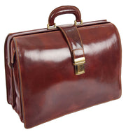 Italian Leather Doctors Briefcase Business Professionals Gladstone Bag Brown - Djoser