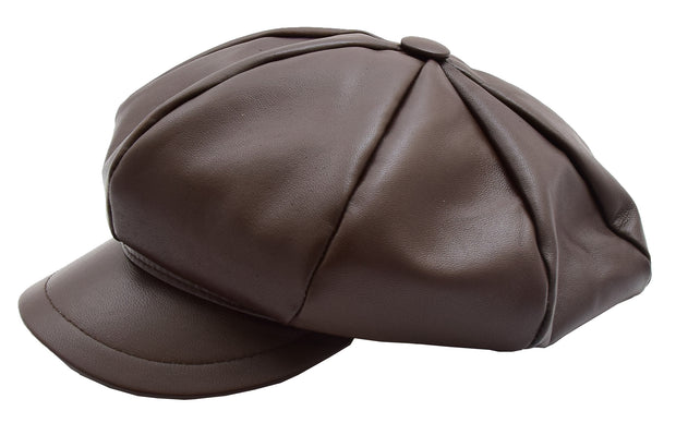 Womens Soft Leather Baker-boy Cap Classic Headwear Lucia Brown