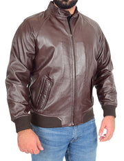 Mens Leather Harrington Jacket Classic Raglan Sleeves Blouson G-9 Dustin Brown
