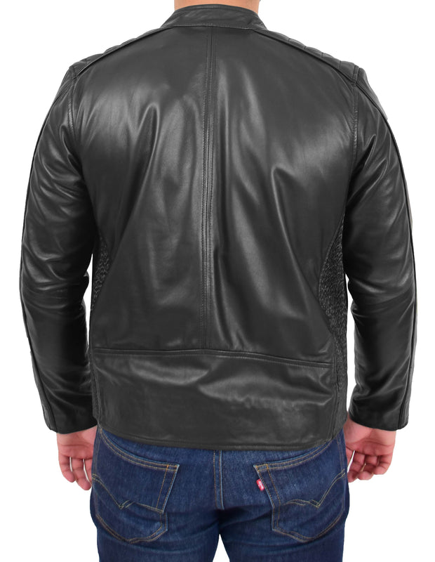 Mens Trendy Slim Fit Leather Biker Jacket Colt Black 1