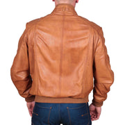 Mens Bomber Soft Leather Jacket Zip Fasten Ryan Tan back