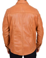 Mens Real Leather Western Shirt Cognac Authentic American Fashion Trucker Jacket Brett