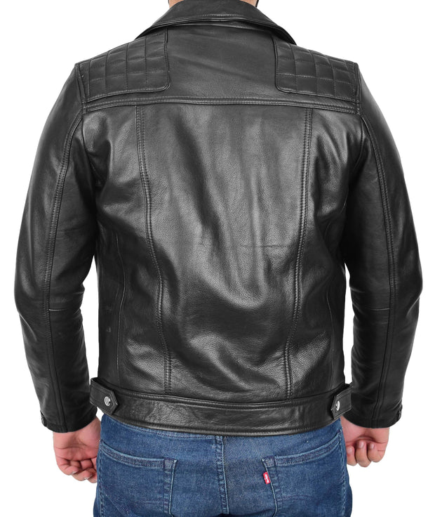 Men Genuine Black Cowhide Biker Leather Jacket Trendy Cafe Racer Brando Cruz 1