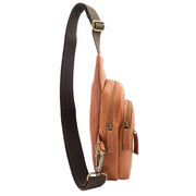 Real Tan Leather Chest Bag Front Cross Body Organiser Wing Side