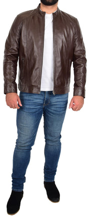 Mens Soft Brown Leather Casual Zip Fasten Jacket Nobel3