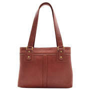 Womens Leather Shoulder Bag Multi Zip Pockets Handbag Polly Brown Front 1