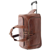 Wheeled Brown Leather Holdall Telescopic Handle Travel Duffle Ozwald Upright