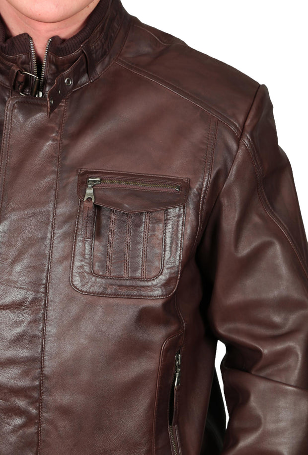 Mens Bomber Soft Leather Jacket Zip Fasten Ryan Brown feature view