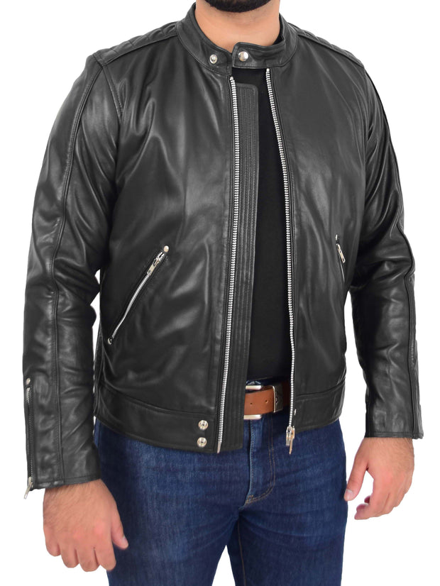 Mens Trendy Slim Fit Leather Biker Jacket Colt Black 5