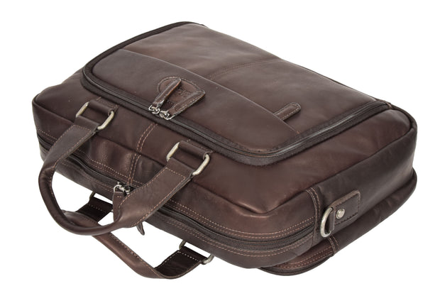 Mens Briefcase Genuine Soft Brown Leather Laptop Business Organiser Bag Pompeii 5