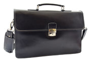Mens Leather Briefcase Slimline Shoulder Office Bag Lima Black 5