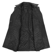 Mens Trench Leather Coat 3/4 Long Overcoat Neo Black 6