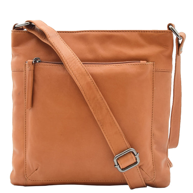 Womens Genuine Soft Leather Crossbody Messenger Casual Bag Ida Cognac 4