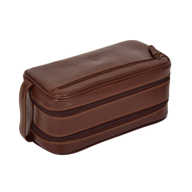 Real Leather Wash bag Travel Toiletry Cosmetic Wrist Bag Brown AZ10 Letdown