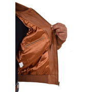 Mens Genuine Leather Bomber Jacket Varsity Coat Jaxson Cognac Lining