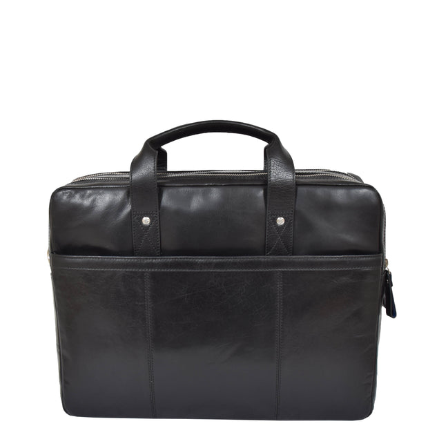 Genuine Leather Briefcase Laptop Organiser Business Office Bag A124 Black Back