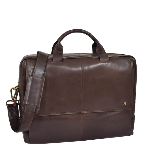 Genuine Leather Briefcase Laptop Organiser Business Office Bag A124 Brown
