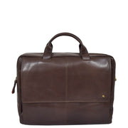 Genuine Leather Briefcase Laptop Organiser Business Office Bag A124 Brown Front