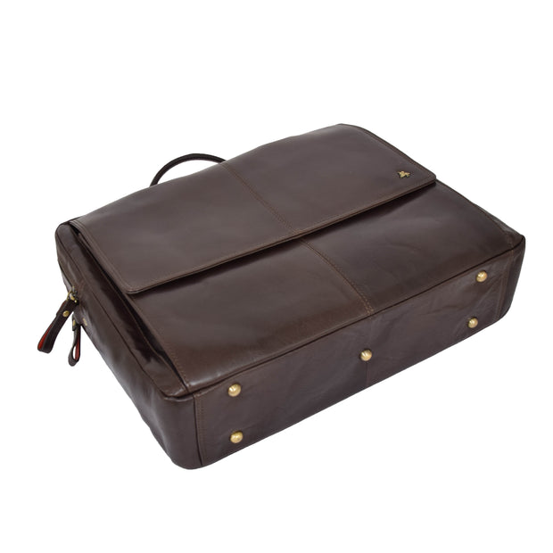 Genuine Leather Briefcase Laptop Organiser Business Office Bag A124 Brown Letdown