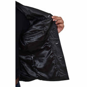 Mens Real Leather Safari Jacket Retro Blazer Coat Sylas Black Lining