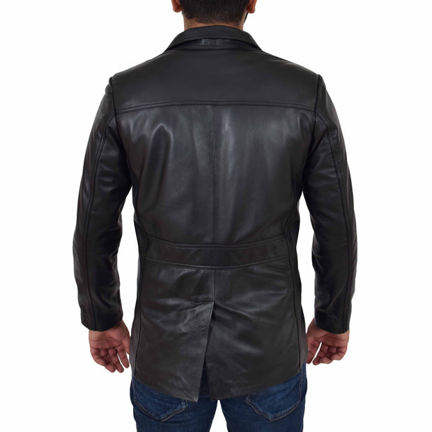 Mens Real Leather Safari Jacket Retro Blazer Coat Sylas Black Back