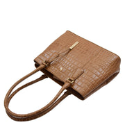 Womens Leather Shoulder Bag Croc Print Hobo Handbag Capri Tan