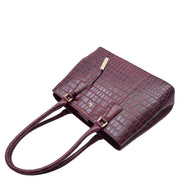 Womens Leather Shoulder Bag Croc Print Hobo Handbag Capri Bordo