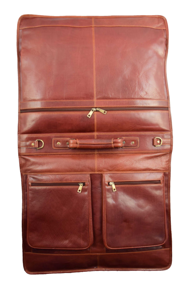 Genuine Luxury Leather Suit Garment Dress Carriers A112 Chestnut