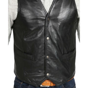 Mens Soft Leather Waistcoat Classic Gilet Bruno Black feature view