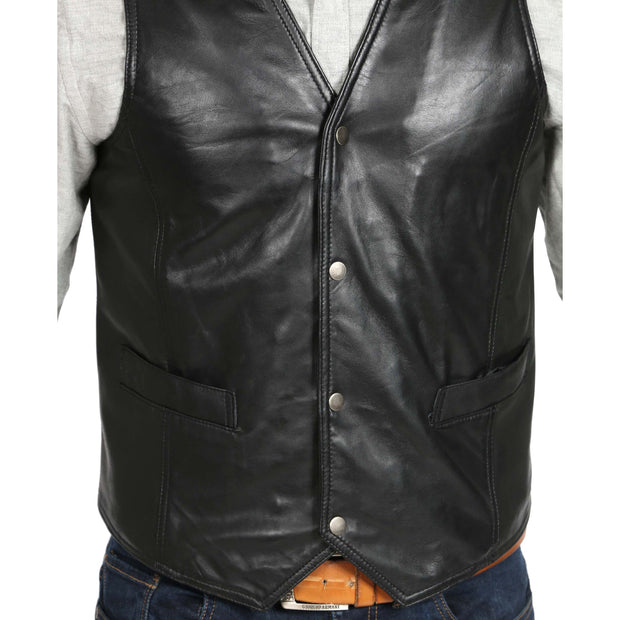 Mens Soft Leather Waistcoat Classic Gilet Bruno Black feature view