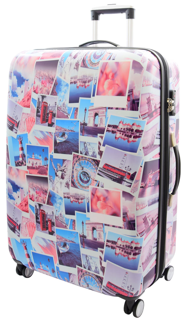 4 Wheel Luggage Hard Shell Expandable Suitcases Lightweight Travel Bags Post Cards Print
