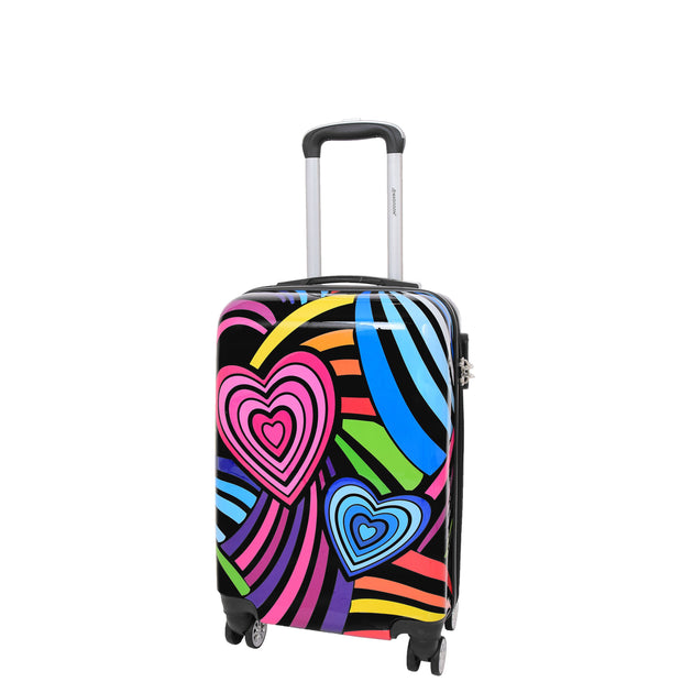 Expandable Hard Shell Multicolour Hearts 4 Wheel Luggage Suitcase Small 1