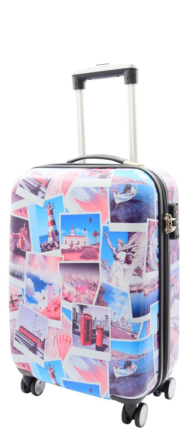 4 Wheel Luggage Hard Shell Expandable Suitcases Lightweight Travel Bags Post Cards Print