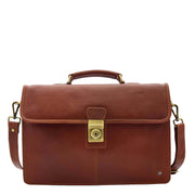 Mens Slimline Tan Leather Briefcase Business Office Bag David