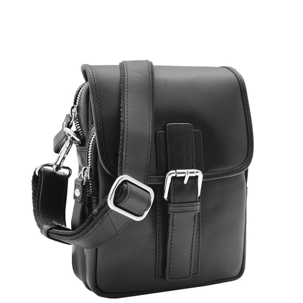 Mens Crossbody Bag Genuine Leather Messenger Casual Multi Pockets Flight Bag Alex Black