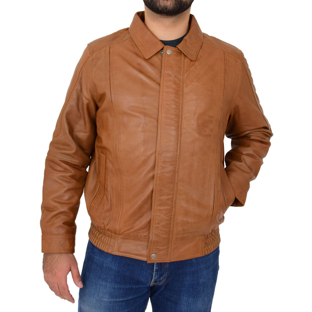 Gents Classic Blouson Leather Jacket Albert Tan Front 1