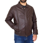Gents Classic Blouson Leather Jacket Albert Brown Front 2