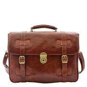 Mens Leather Briefcase Cognac Classic Vintage Style Office Bag - Matteo