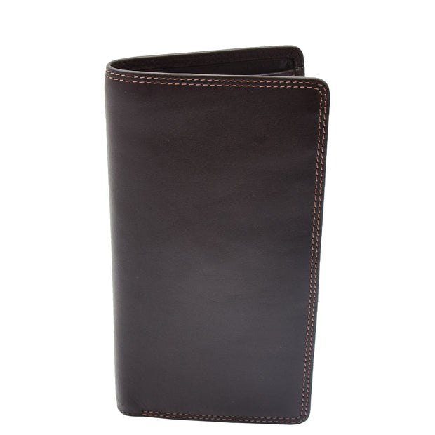 Mens Real Leather Breast Wallet Vertical Bifold Cash Cards RFID Safe AT12 Brown