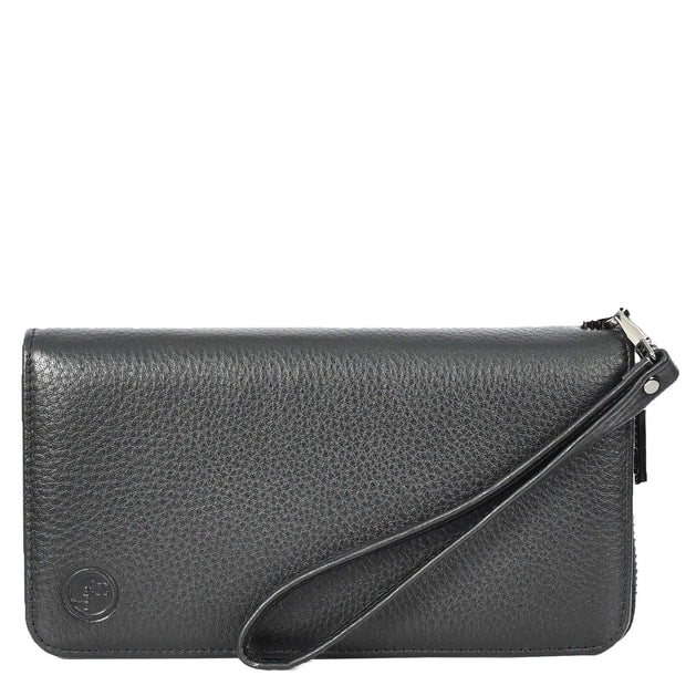 Leather Long Evelope Clutch Purse with Multi- Compartments Card Cash ID Card Travel Wallet A211 Black