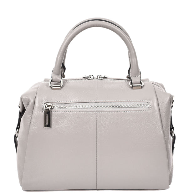 Women Real Leather Handbag Small Casual Outgoing Style Grab Handles A393 Grey-2