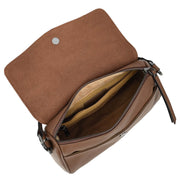 Women's Classic Leather Shoulder Bag Flap-over Design with Organiser Crossbody Messenger Edith Brown