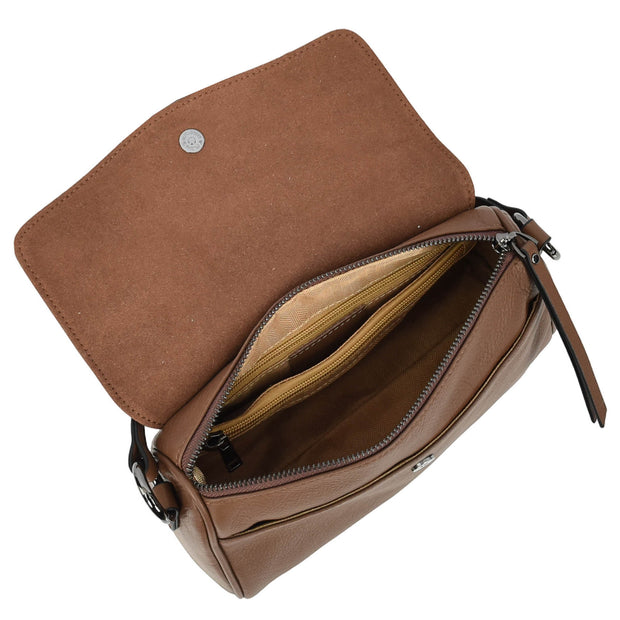 Women's Classic Leather Shoulder Bag Flap-over Design with Organiser Crossbody Messenger Edith Brown