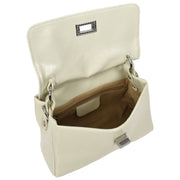 Womens Genuine Leather Small Handbag Glossy Casual Top Handle Crossbody Bag with Turn Lock Oisin White