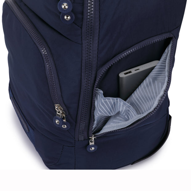 Rolling Backpack with Wheels, Laptop Travel Rucksack Multiple Compartments for Hiking, Camping, Business Casual Travel Cabin Size Bag Flack Blue