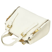 Women's Premium Leather Handbag Gold Hardware Detachable Shoulder Strap Trendy Design Bag Pam White