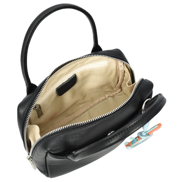 Womens Leather Mini Handbag with Rocking Horse Charm Girls Casual Fashion Tote Lori Black