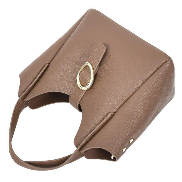 Womens Leather-Look Handbag Casual Basket Shape Small Fashion Tote Bag AH181 Brown-6